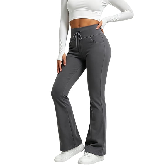 hotojiny Flare Leggings for Women Comfy Bootcut Yoga Pants Drawstring Strenchy High Waist Bell Bottoms Sweatpants(Dark Gray,XX-Large)