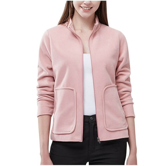 hotojiny Fleece Jacket for Women Zip up Long Sleeve Lightweight Coat with Pockets Warm Soft Outwear for Winter