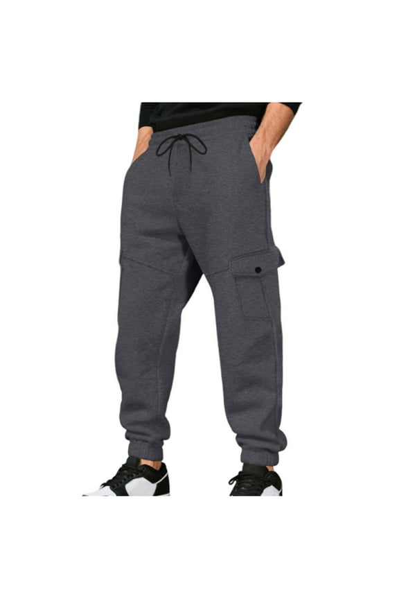 Fleece Lined Sweatpants for Men Winter Warm Cinch Bottoms Athletic Pants Heavyweight Loose Fit Workout Cargo Pants S-3Xl
