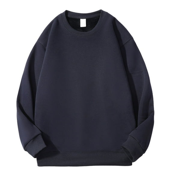 hotojiny Fleece Lined Sweatshirts for Men Plus Size Casual Warm Long Sleeve Pullover Tops Soft Comfy Crewneck Solid Color Shirts