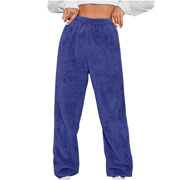 hotojiny Fleece Long Pants for Women Elastic Waisted Soft Plush Loungewear Winter Warm Loose Pajama Pants Joggers