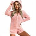 thumbnail image 1 of hotojiny Fleece Onesie Pajamas for Women Fuzzy Sherpa Hooded Romper One Piece Outfit Winter Warm Sleepwear Shaggy Pajama Jumpsuit, 1 of 7