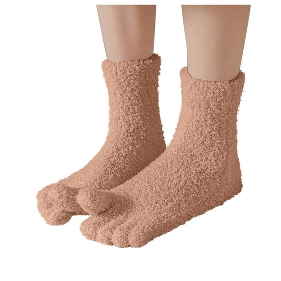 hotojiny Fluffy Fuzzy Socks for Women Winter Warm Soft Comfort Boot Socks Cute Cozy Five Finger Plush Crew Socks