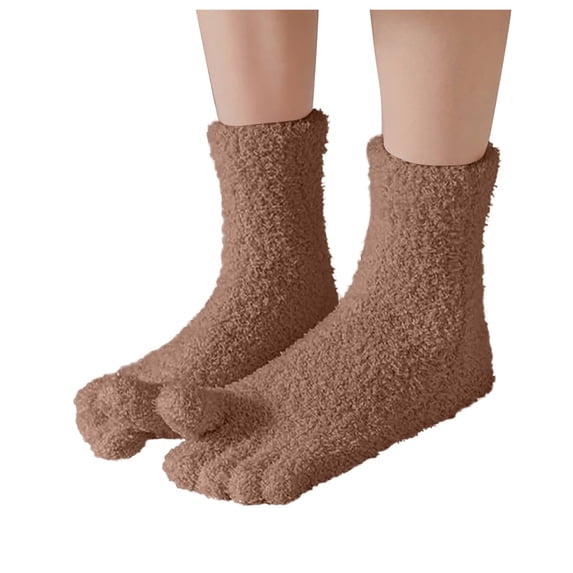 hotojiny Fluffy Fuzzy Socks for Women Winter Warm Soft Comfort Boot Socks Cute Cozy Five Finger Plush Crew Socks
