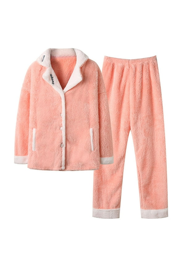 Fluffy Pajamas Set for Women 2 Piece Fleece Pjs Sets Fuzzy Button down Sleepwear Sherpa Pants Winter Plush Loungewear