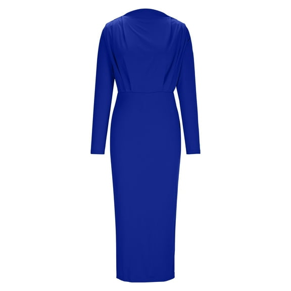 hotojiny Formal Dresses for Women Elegant Long Sleeve Mock Neck Ruched Maxi Dress Slim Business Trendy Cocktail Pencil Dresses