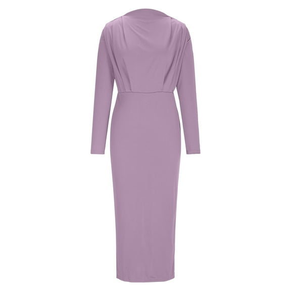 hotojiny Formal Dresses for Women Elegant Long Sleeve Mock Neck Ruched Maxi Dress Slim Business Trendy Cocktail Pencil Dresses
