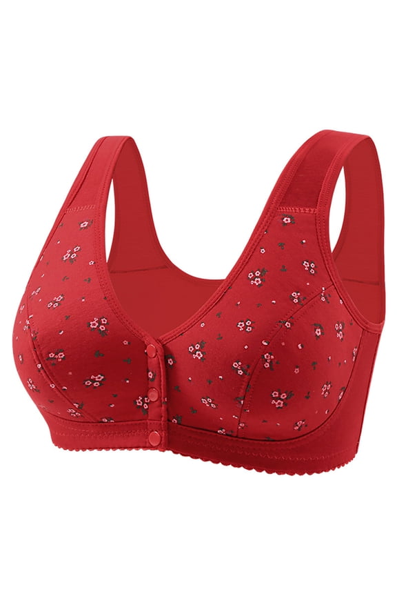 Front Closure Bras for Women Plush Size Soft No Underwire Bras Wireless Full Coverage Print T-Shirt Bralettes