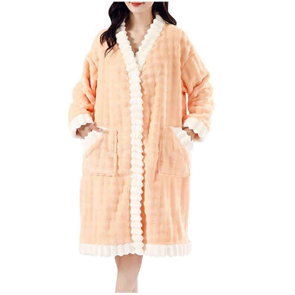 hotojiny Fuzzy Plush Robe for Women Fleece Warm Lounge Bathrobe Soft Cozy Button Down Loose Housecoat Sleepwear