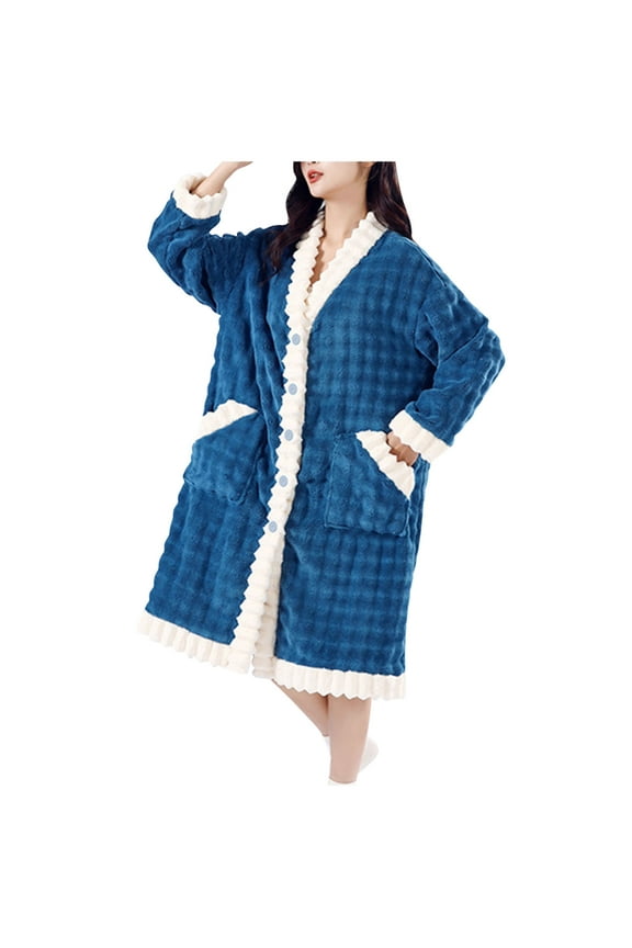 Fuzzy Plush Robe for Women Fleece Warm Lounge Bathrobe Soft Cozy Button Down Loose Housecoat Sleepwear