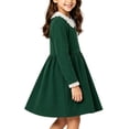 thumbnail image 1 of hotojiny Girl Long Sleeve Dress Lace Trim Collared Fall Clothes Knee Length Flowy A-Line Corduroy Dresses Children Clothes(Army Green,2-3 Years), 1 of 9