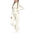 thumbnail image 1 of hotojiny Girls 2 Piece Athletic Outfit Full Zip Workout Jacket High Waist Flare Leggings Tracksuit Kids Yoga Activewear(Beige,14-15 Years), 1 of 8
