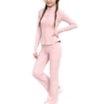 thumbnail image 1 of hotojiny Girls 2 Piece Athletic Outfit Full Zip Workout Jacket High Waist Flare Leggings Tracksuit Kids Yoga Activewear(Pink,14-15 Years), 1 of 8