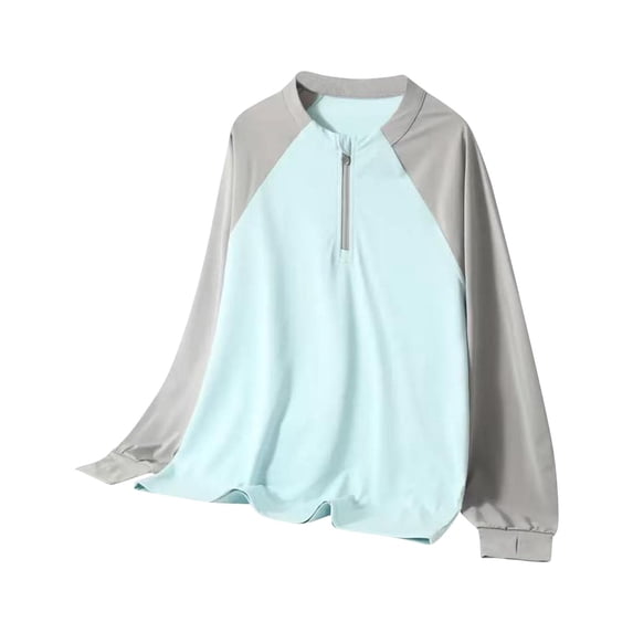 hotojiny Girls Boys Rash Guard Sun Protection Quarter Zip Pullover Color Block Sweatshirt Long Sleeve Fishing Shirt Kids Clothes