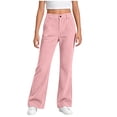 thumbnail image 1 of hotojiny Girls Corduroy Pants Casual Loose Wide Leg Kids Trousers with Pockets Comfy Pull on Plain Uniform Pants(Pink,15-16 Years), 1 of 8