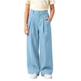 thumbnail image 1 of hotojiny Girls Dress Pants Wide Leg Uniform Pants for Kids Trendy High Waist Pleated Front Formal Pants with Pockets(Blue,12-13 Years), 1 of 6
