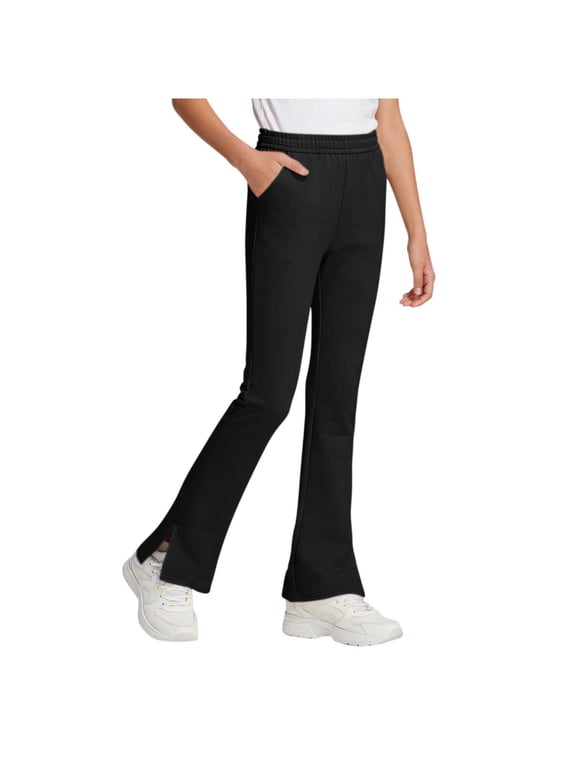 Girls Flare Pants High Waist Soft Stretchy Kids Yoga Leggings Bell Bottom Split Hem Tights Pants with Pockets(Black,7-8 Years)