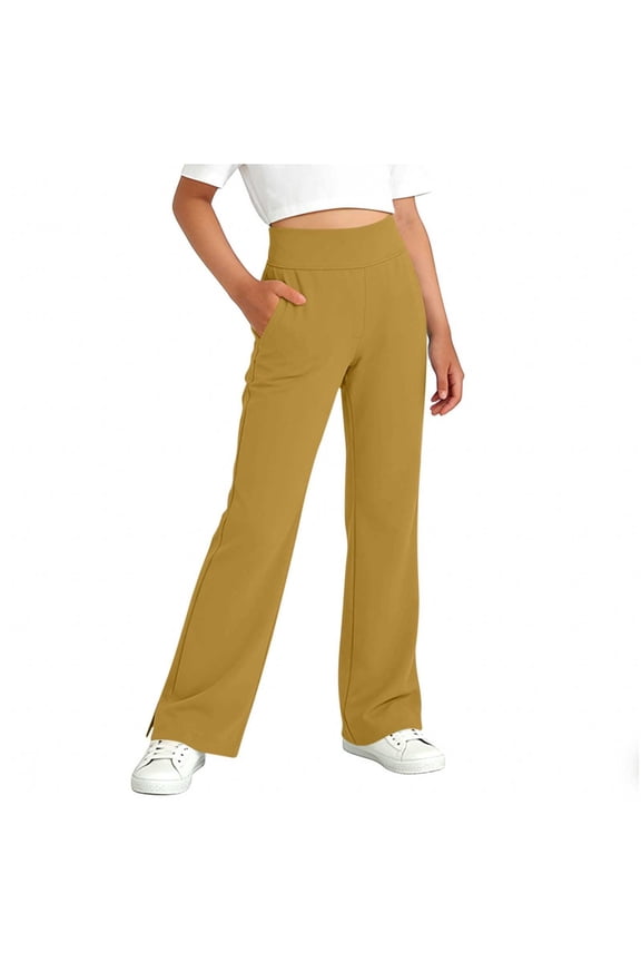 Girls Flare Trousers Kids Sweatpants Elastic High Waist Bell Bottom Casual Athletic Pants with Side Slit 6-15 Years