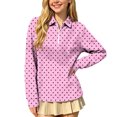 thumbnail image 1 of hotojiny Girls Long Sleeve Shirt Half Zip Collar Polka Dot Print Casual Loose Pullover Sports Top for Fall Winter(Hot Pink,12-13 Years), 1 of 7