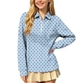 thumbnail image 1 of hotojiny Girls Long Sleeve Shirt Half Zip Collar Polka Dot Print Casual Loose Pullover Sports Top for Fall Winter(Light Blue,3-4 Years), 1 of 7