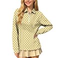thumbnail image 1 of hotojiny Girls Long Sleeve Shirt Half Zip Collar Polka Dot Print Casual Loose Pullover Sports Top for Fall Winter(Yellow,14-15 Years), 1 of 7