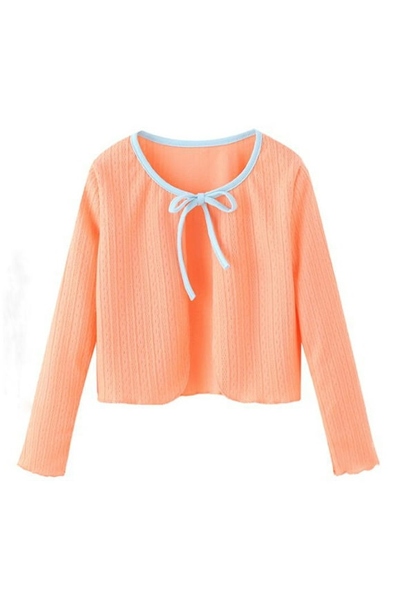 Girls Open Front Shrug Toddler Kids Long Sleeve Knit Cardigan Sweater Elegant Tie Front Cover up Tops Fall Clothes 2-16 Years