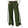 thumbnail image 1 of hotojiny Girls' Pants Wide Leg Clothes Kids Lightweight Sweatpants Trendy Side Striped Baggy High Waist Casual Pants(Army Green,9-10 Years), 1 of 9