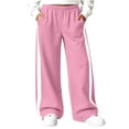 thumbnail image 1 of hotojiny Girls' Pants Wide Leg Clothes Kids Lightweight Sweatpants Trendy Side Striped Baggy High Waist Casual Pants(Pink,14-15 Years), 1 of 9