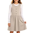 thumbnail image 1 of hotojiny Girls Solid Sleeveless Jumper Dress Button Decorative Pinafore Dress Kids Casual A-Line Tank Dress Back-to-School(Khaki,7-8 Years), 1 of 8