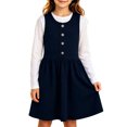 thumbnail image 1 of hotojiny Girls Solid Sleeveless Jumper Dress Button Decorative Pinafore Dress Kids Casual A-Line Tank Dress Back-to-School(Navy,5-6 Years), 1 of 8
