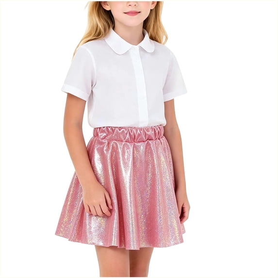 hotojiny Girls Sparkle Skirt Kids Elastic Waist Glitter Sequin Skirts for Birthday Party Dance Outfit(Red,5-6 Years)
