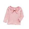 thumbnail image 1 of hotojiny Girls Striped Blouse Crew Neck Long Sleeve Top Bow Tie Casual Soft Pullover Shirt for Spring Fall Outfit(Pink,2-3 Years), 1 of 5