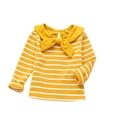 thumbnail image 1 of hotojiny Girls Striped Blouse Crew Neck Long Sleeve Top Bow Tie Casual Soft Pullover Shirt for Spring Fall Outfit(Yellow,1-2 Years), 1 of 5
