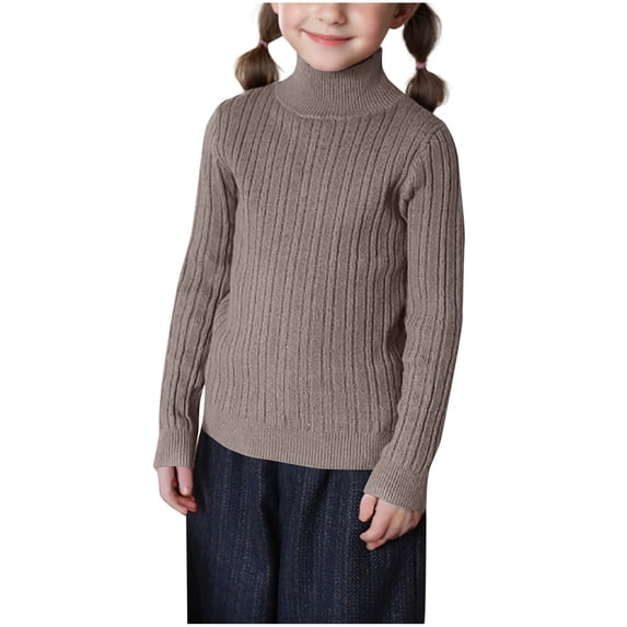 hotojiny Girls Sweater Turtleneck Ribbed Knit Pullover Basic Tops Kid Clothes Fall Winter Long Sleeve Soft Warm Undershirt for Boys(Khaki,2-3 Years)