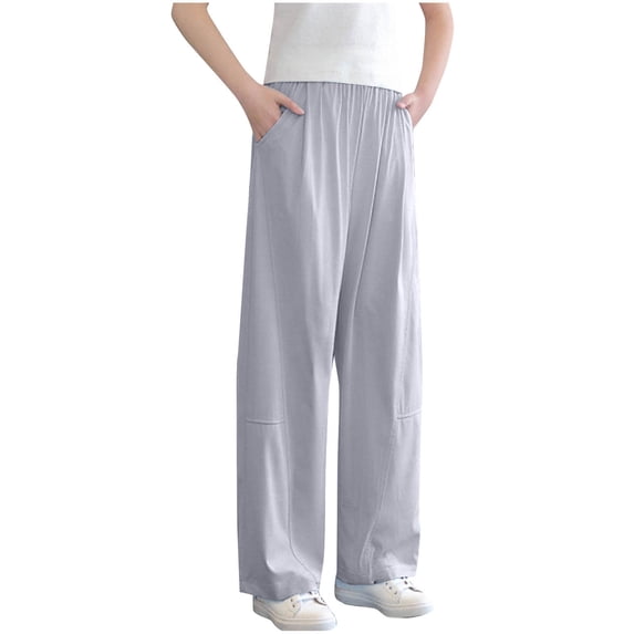 hotojiny Girls Wide Leg Sweatpants Kids Ice Silk Baggy Sweat Pants for Teens Elastic Waist Lightweight Summer Clothes 4-15 T