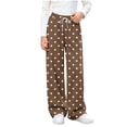 thumbnail image 1 of hotojiny Girls Wide Leg Sweatpants Polka Dot Print Baggy Pant with Drawstring Casual Elastic Waist Loose Athletic Pants(Brown,11-12 Years), 1 of 6
