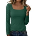thumbnail image 1 of hotojiny Going out Tops for Women Trendy Slim Fitted Square Neck Tight T Shirts Fashion Floral Lace Long Sleeve Shirt for Women, 1 of 7