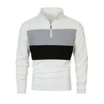 hotojiny Golf Shirt for Men Quarter Zip up Long Sleeve Sweatshirt Classic Stand Collar Colorblock Slim Fit Fall Work Pullover