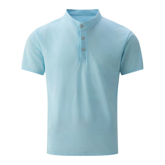 hotojiny Golf Shirts for Men Casual Short Sleeve Breathable Pique Henley T Shirts Classic Collarless Button Work Shirts for Men