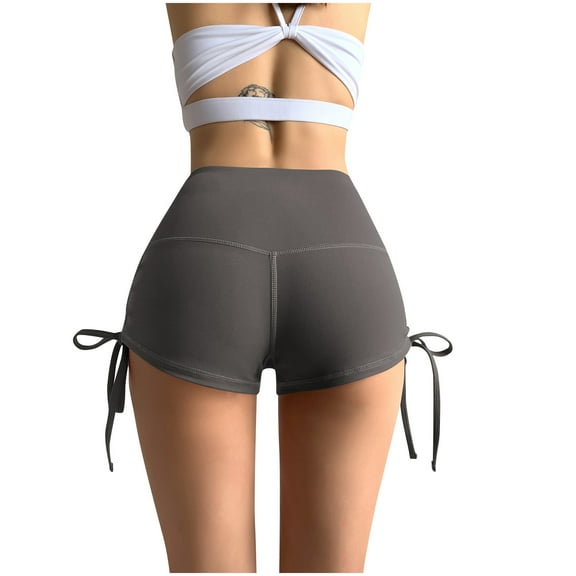 hotojiny Gym Shorts Women High Waisted Side Drawstring Slimming Workout Shorts Stretchy Butt Lifting Running Shorts for Women