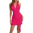 thumbnail image 1 of hotojiny Halter Dresses for Women Trendy Deep V Backless Cocktail Party Dresses Ruched Bodycon Ruffle Hem Night out Club Dress, 1 of 7