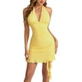 thumbnail image 1 of hotojiny Halter Dresses for Women Trendy Deep V Backless Cocktail Party Dresses Ruched Bodycon Ruffle Hem Night out Club Dress, 1 of 7