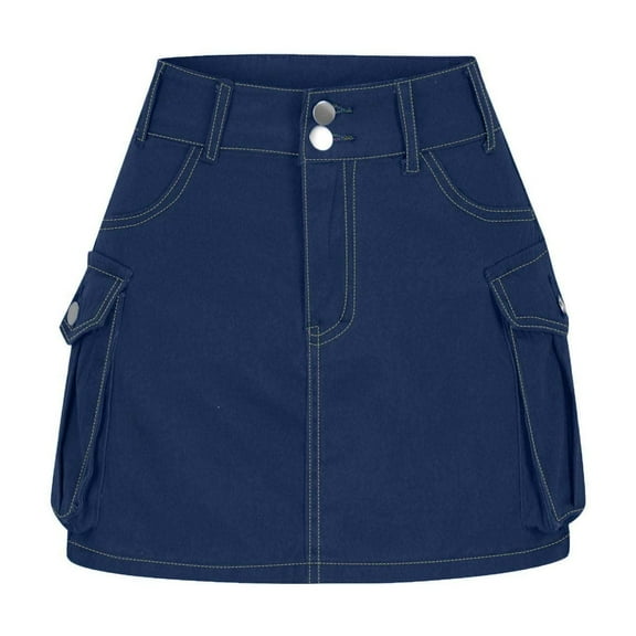 hotojiny High Waist Cargo Skirt for Women Slim Bodycon Button Denim Mini Skirt Casual Trendy Jean Skirt with Pockets