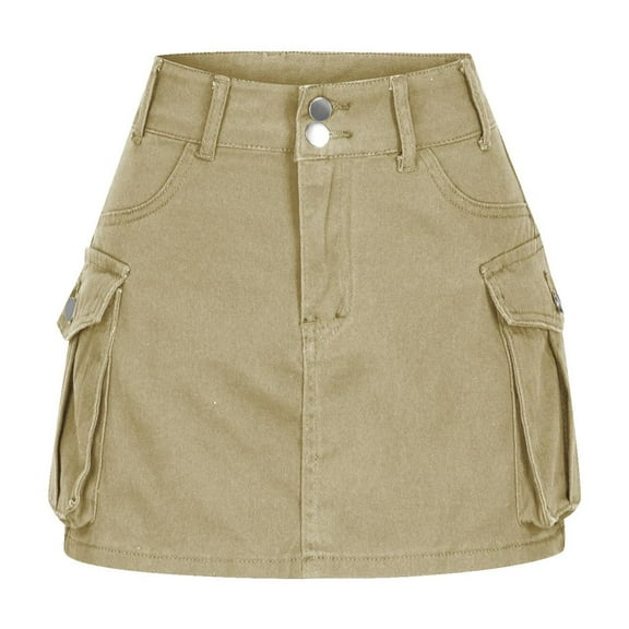 hotojiny High Waist Cargo Skirt for Women Slim Bodycon Button Denim Mini Skirt Casual Trendy Jean Skirt with Pockets