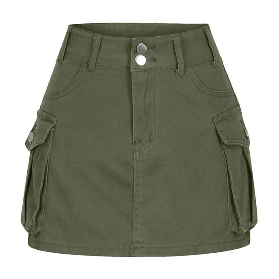 hotojiny High Waist Cargo Skirt for Women Slim Bodycon Button Denim Mini Skirt Casual Trendy Jean Skirt with Pockets