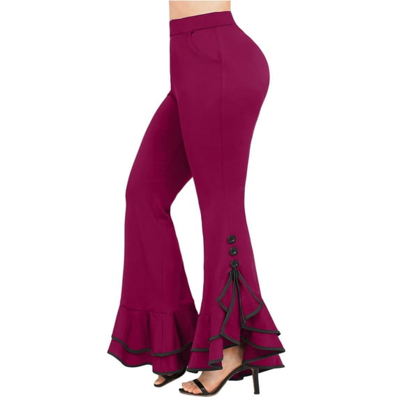 hotojiny High Waisted Flare Leggings for Women Renaissance Bell Bottom Ruffle Layered Yoga Pants Fashion Butt Lifter Party Clubwear