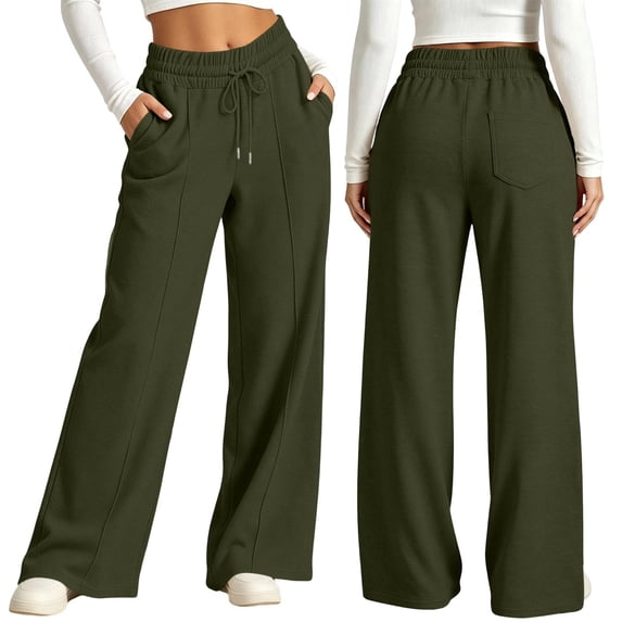 hotojiny High Waisted Sweatpants for Women Comfortable Wide Leg Athletic Pants with Pockets Loose Fit Lounge Pants(Army Green,Large)