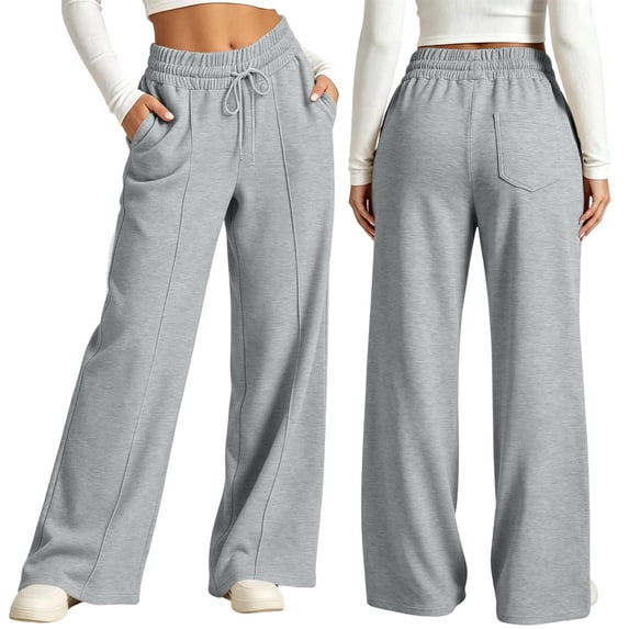 hotojiny High Waisted Sweatpants for Women Comfortable Wide Leg Athletic Pants with Pockets Loose Fit Lounge Pants(Gray,Medium)