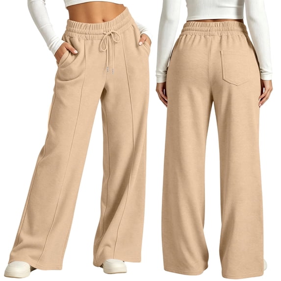 hotojiny High Waisted Sweatpants for Women Comfortable Wide Leg Athletic Pants with Pockets Loose Fit Lounge Pants(Khaki,X-Large)