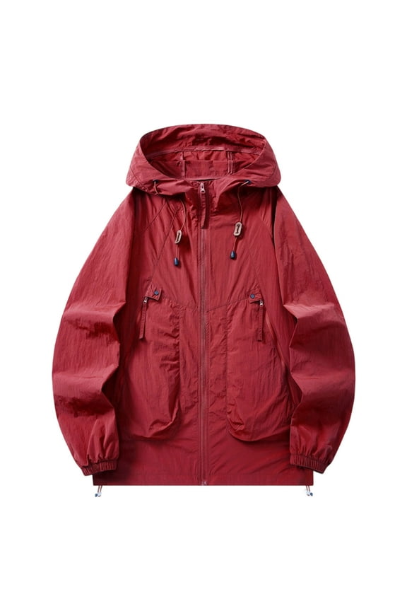 Hoodie Jacket for Men Summer Long Sleeve Sun Protection Shirt Fashion Outdoor Hiking Zipper Coat with Pocket